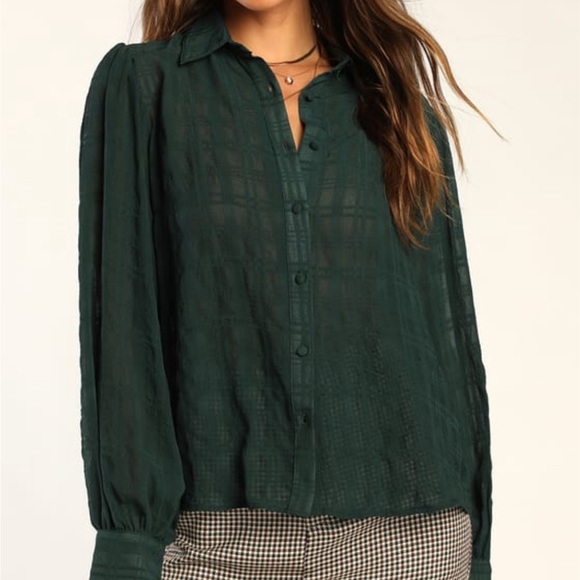 NWT Lulu’s Hunter Green Textured Semi Sheer Top  “Chic Designs” - Picture 3 of 5